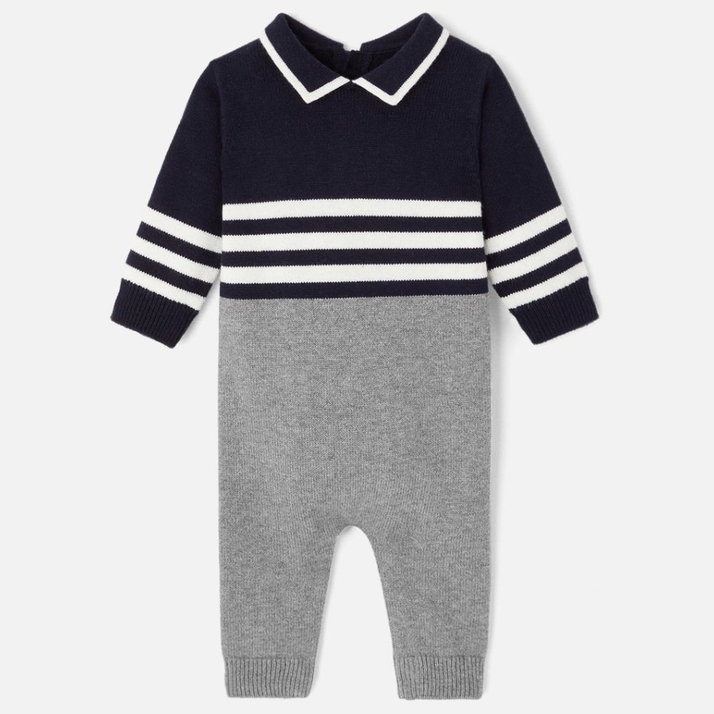 Jacadi Cotton/Cashmere Knit Romper Navy & Grey - 18M